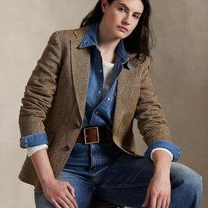 Ralph Lauren Purple Label %100 Linen Tweed Stripe Herringbone Blazer Jacket